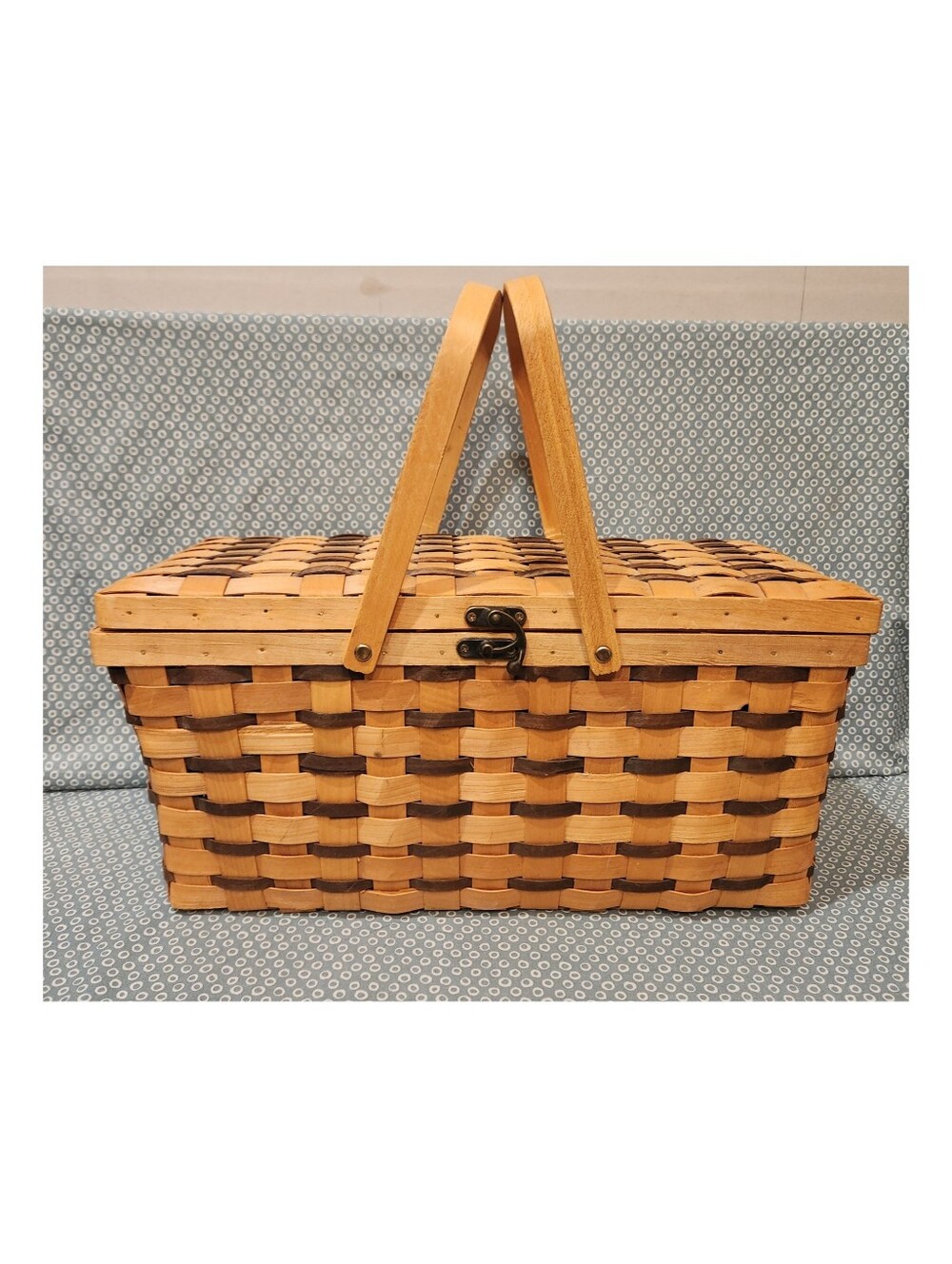 Large Wood Woven Two-Toned Picnic Basket